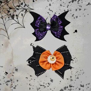 Girls Halloween Set 2 Pieces Hair Clip Black Purple Orange Handmade